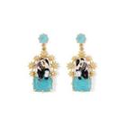 Fashion Romantic Plated Gold Enamel Paris Lovers Blue Cubic Zirconia Earrings Golden - One Size