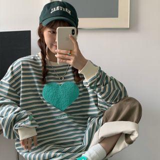 Heart Patch Striped Sweatshirt