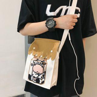 Printed Cartoon Cow Canvas Shoulder Bag