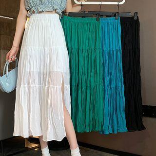 High-waist Slit Folds Midi Skirt
