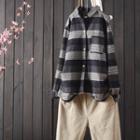 Long-sleeve Striped Blouse Gray - One Size