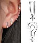Non-matching Rhinestone Question & Exclamation Mark Earring 1 Pair - With Earring Backs - Stud Earring - Exclamation Mark & Question Mark - Silver - One Size