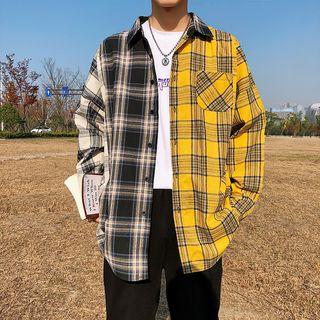 Plaid Panel Shirt Jacket