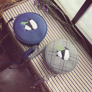Round Panda Embroidered Crossbody Bag
