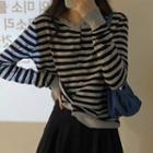 Striped Knit Top Stripes - Black & Gray - One Size