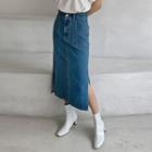 Patch-pocket Long Denim Skirt