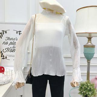 Stand-collar Chiffon Top With Camisole