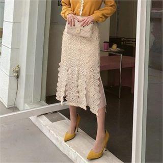 Mesh-layered Crochet Midi Skirt