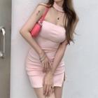 Halter Neck Mini Sheath Dress Pink - One Size