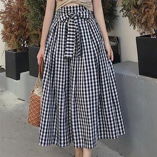Cropped Sleeveless Top / Gingham A-line Midi Skirt