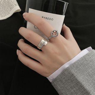 Set: Alloy Lettering Open Ring + Smiley Open Ring Soulmate + Smiley Face Ring - One Size