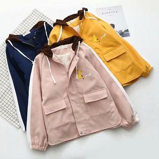 Giraffe Print Hooded Padded Zip Jacket