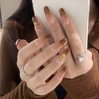 Rose Gradient Pointed Faux Nail Tips Z-189 - Rose - Coffee - One Size