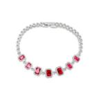 Fashion And Elegant Geometric Square Red Cubic Zirconia Bracelet 19cm Silver - One Size