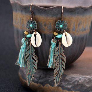 Shell Leaf Tassel Dangle Earring