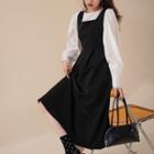 Long-sleeve Blouse / Open-back Midi A-line Overall Dress