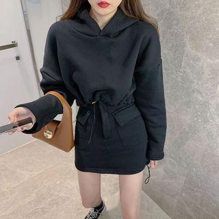 Drawstring Cropped Hoodie / Mini Skirt
