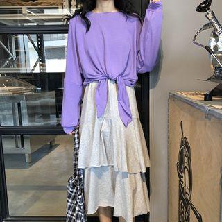 Tie Waist Pullover / Tiered Midi Skirt