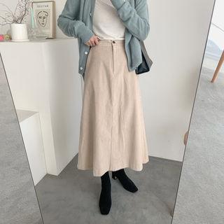 Band-waist Corduroy A-line Skirt