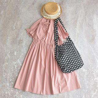 Short-sleeve Ruffled Trim Bow Dress