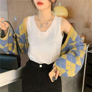 Argyle Cropped Open-front Cardigan