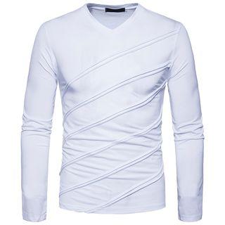 V-neck Shirred Long-sleeve T-shirt