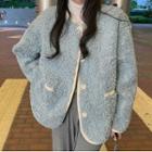 Contrast Trim Fleece Pocket-detail Long-sleeve Jacket