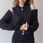 Plain Zipper Off-shoulder Long-sleeve Sweatshirt