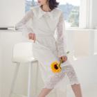 Plain Lace Midi Dress White - One Size