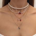 Faux Pearl + Rhinestone Cherry Necklace