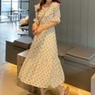 Heart Print Elbow-sleeve Midi A-line Dress