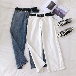 Plain High-waist Wide-leg Cropped Pants With Belt