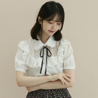 Sheer-yoke Frilled Crepe Blouse One Size