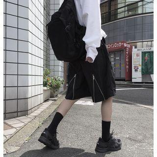 Zip-back Side Pocket Wide-leg Shorts