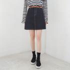Stitched Denim A-line Mini Skirt