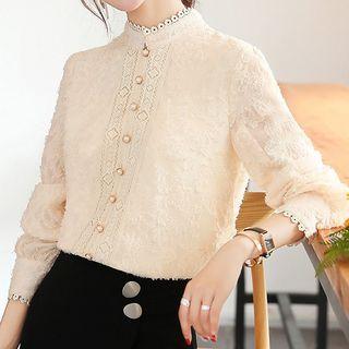 Faux Pearl Button-up Lace Blouse