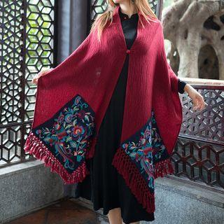 Embroidered Fringed Shawl