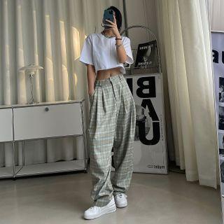 High-waist Plaid Wide Leg Pants