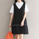 Color Block Short-sleeve Mock Two-piece Dress