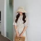 Elbow-sleeve Linen-blend Shirt Dress