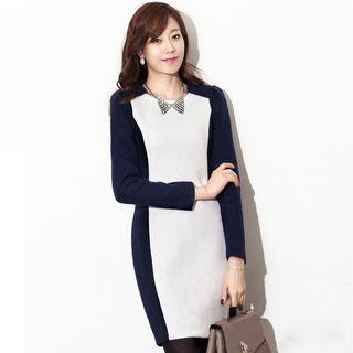 Two Tone Long Sleeve Sheath Dress