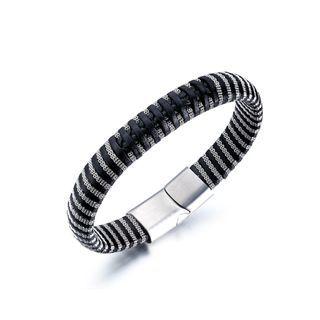 Fashion Simple Black And White Braided Leather Bracelet Silver - One Size