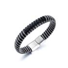 Fashion Simple Black And White Braided Leather Bracelet Silver - One Size