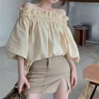 Off-shoulder Ruffled Plain Blouse As Figure - One Size