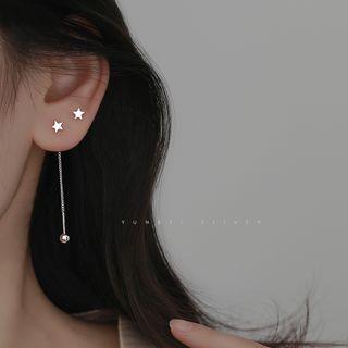 Star Asymmetrical Sterling Silver Dangle Earring