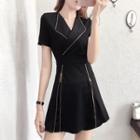 Short-sleeve Wide Lapel Mini A-line Dress
