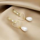Faux Pearl Heart Drop Earring E49 - 1 Pair - Gold - One Size