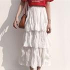 Lettering Short-sleeve T-shirt / High Waist Midi Tiered Skirt