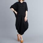 Set: Elbow-sleeve Hoodie + Wide-leg Capri Pants