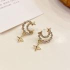 Moon & Star Rhinestone Earring 01# - 1 Pair - Gold - One Size
